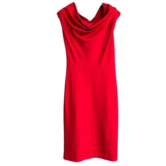 Escada Red Cowl Neck Dress Knee Length 40 Medium 10 - Picture 2 of 6
